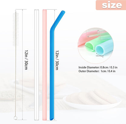 8 Pack Replacement Straws for Stanley Cup 40 Oz 30oz Tumbler, 12 Inch Long 0.4" Wide Reusable Silicone Straw For Yeti/Simple Modern With 1 Cleaning Brush - 8 Colorful Bent