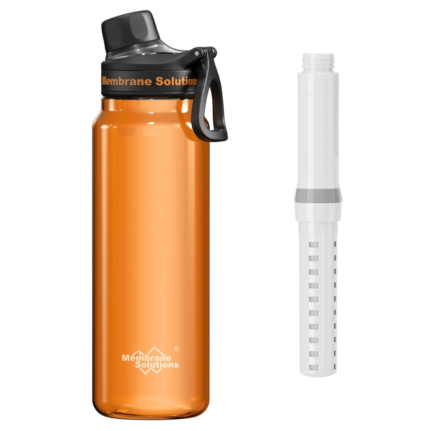 Filtered Water Bottle, Membrane Solutions C3 Water Bottle Filter with Replaceable ACFX2 Filter Cartridge, Portable Water Filter 36oz BPA-Free for Travel, Hiking & Camping Drinking use(Grey)