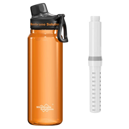 Filtered Water Bottle, Membrane Solutions C3 Water Bottle Filter with Replaceable ACFX2 Filter Cartridge, Portable Water Filter 36oz BPA-Free for Travel, Hiking & Camping Drinking use(Grey)