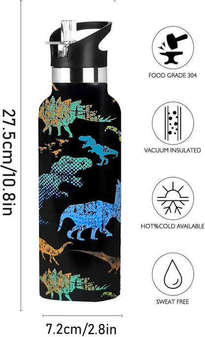 Pickleball Sport Water Bottle with Straw, Vacuum Insulated Stainless Steel Thermal Drinking Travel Mug Cups For Gym Fitness Camping-20oz/600ml