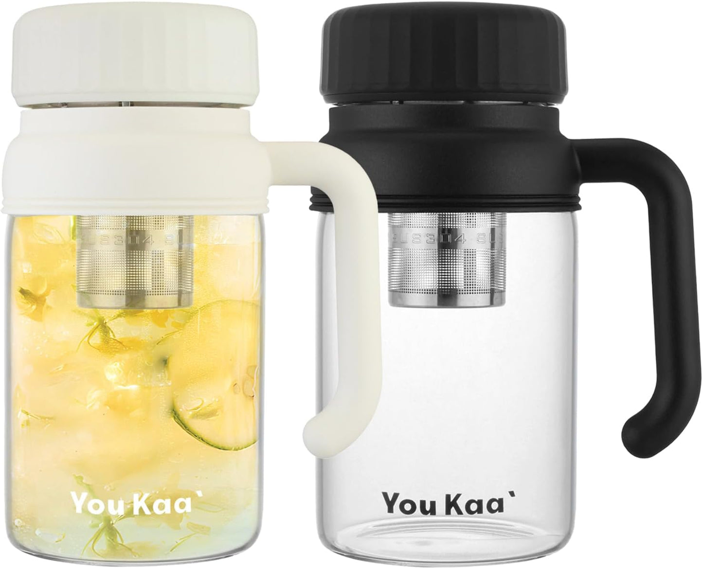 32oz Glass Water Bottle, Tea Bottle with Infuser & Handle, BPA-Free Leakproof Wide Mouth Large Tea Infuser cup for Hot or Cold Drinks, Loose, Fruit (White)