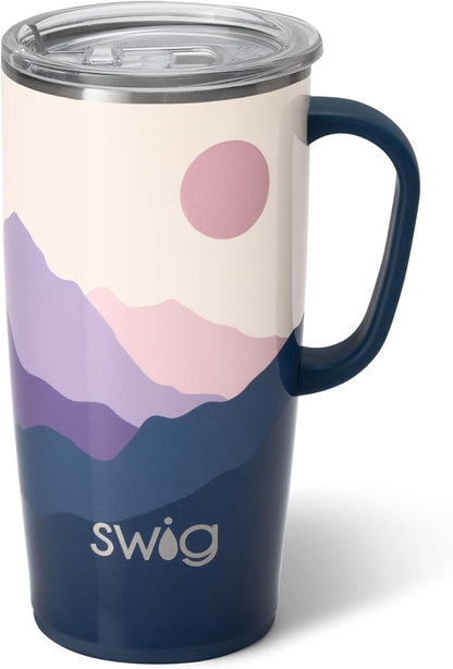 Swig Life 18oz Travel Mug, Insulated Tumbler with Handle and Lid, Cup Holder Friendly, Dishwasher Safe, Stainless Steel, Travel Coffee Cup (Honey Meadow)