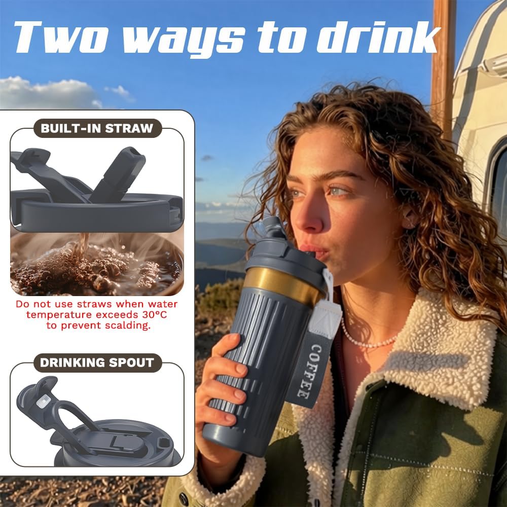 SPLMIFA Vacuum-Insulated Stainless Steel Travel Coffee Mug, Leak-Proof Reusable Coffee Cup with Lid - Keep Hot & Cold Drinks for Hours, Durable Insulated Tumbler for Men & Women(3rd-Black, 12OZ)