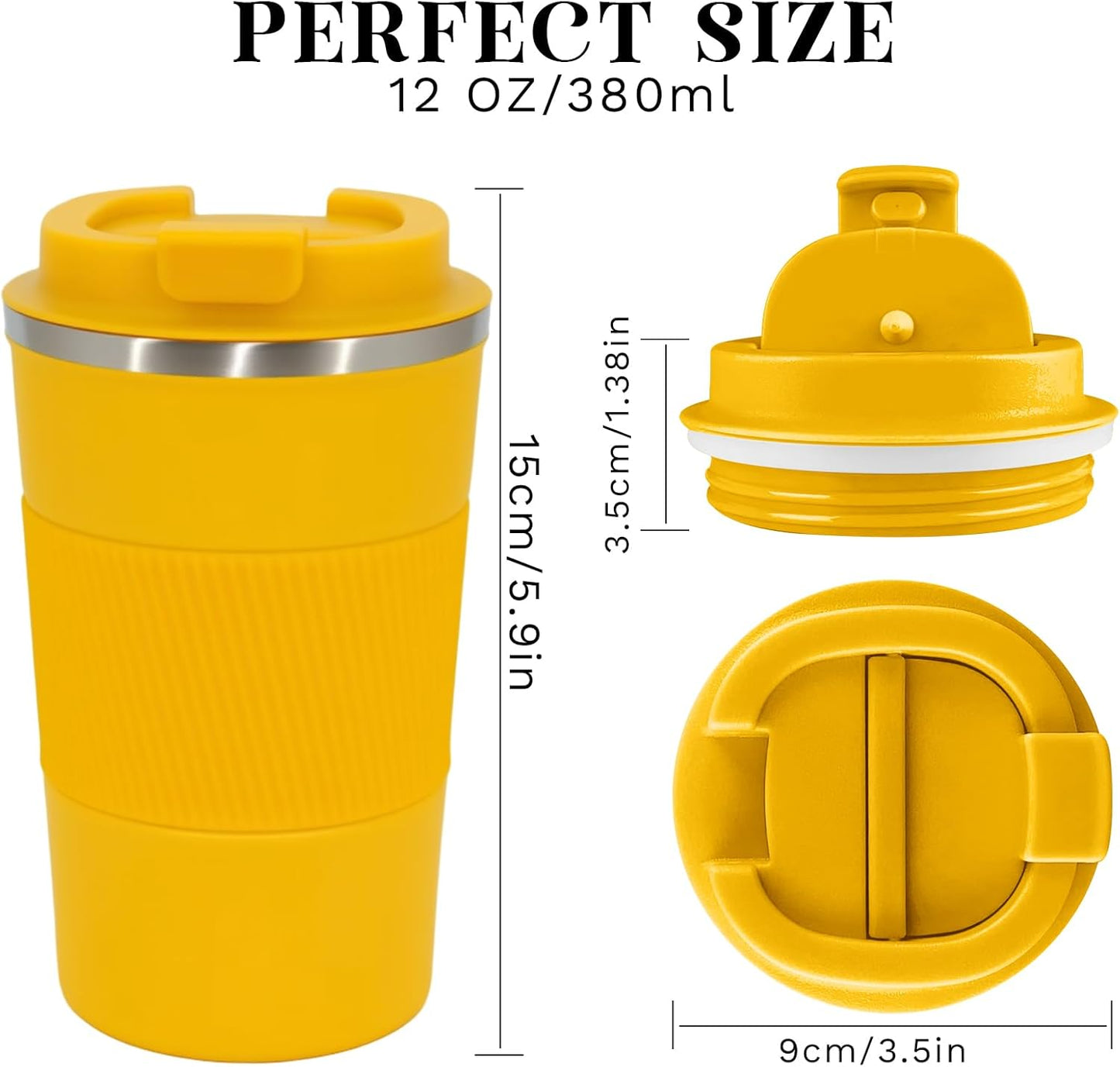 YINBAOGE Insulated Travel Coffee Mug, Spill & Leak Proof, Portable To Go Camping Stainless Steel Coffee Tumbler, Reusable Thermal Coffee Cup with Lid for Hot & Cold Drinks (Black, 12 OZ)