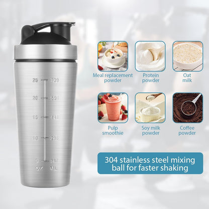 AOOWU Stainless Steel Shaker Bottle with Wire Whisk Ball 900ml, Leak Proof Metal Shaker Bottles for Protein Mixes, Supplement Protein Shake Cup, Water Bottle Portable Pre Workout Gym Sports