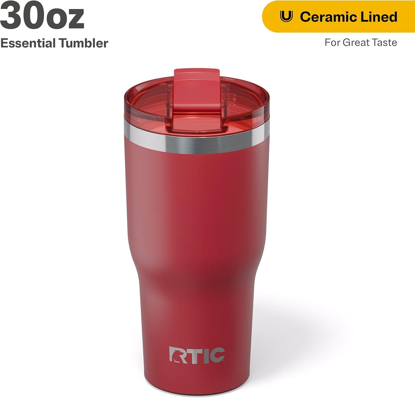 RTIC 20oz Essential Tumbler with Lid, Ceramic Lined, Insulated, Stainless Steel, Metal, Double Wall Vacuum-Insulation, Travel Cup for Iced Coffee, Tea, Hot and Cold Drink, Graphite