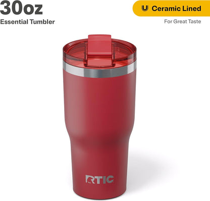 RTIC 20oz Essential Tumbler with Lid, Ceramic Lined, Insulated, Stainless Steel, Metal, Double Wall Vacuum-Insulation, Travel Cup for Iced Coffee, Tea, Hot and Cold Drink, Graphite