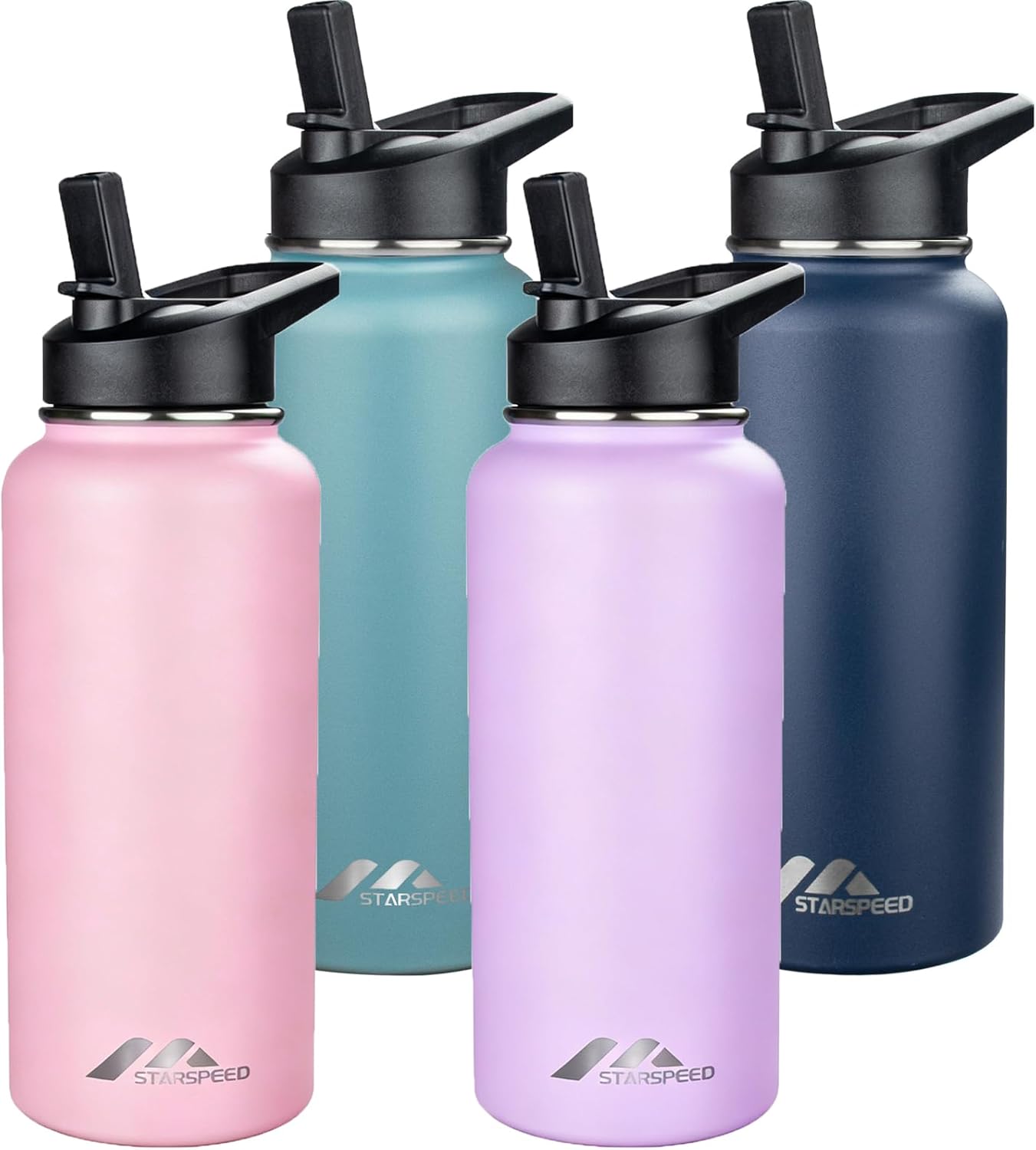 StarSpeed 32oz Insulated Water Bottle with Straw Lid, Stainless Steel Double Walled Vacuum Water Flask, Wide Mouth Sports Water Bottle for Gym Camping Hiking, Indigo Black