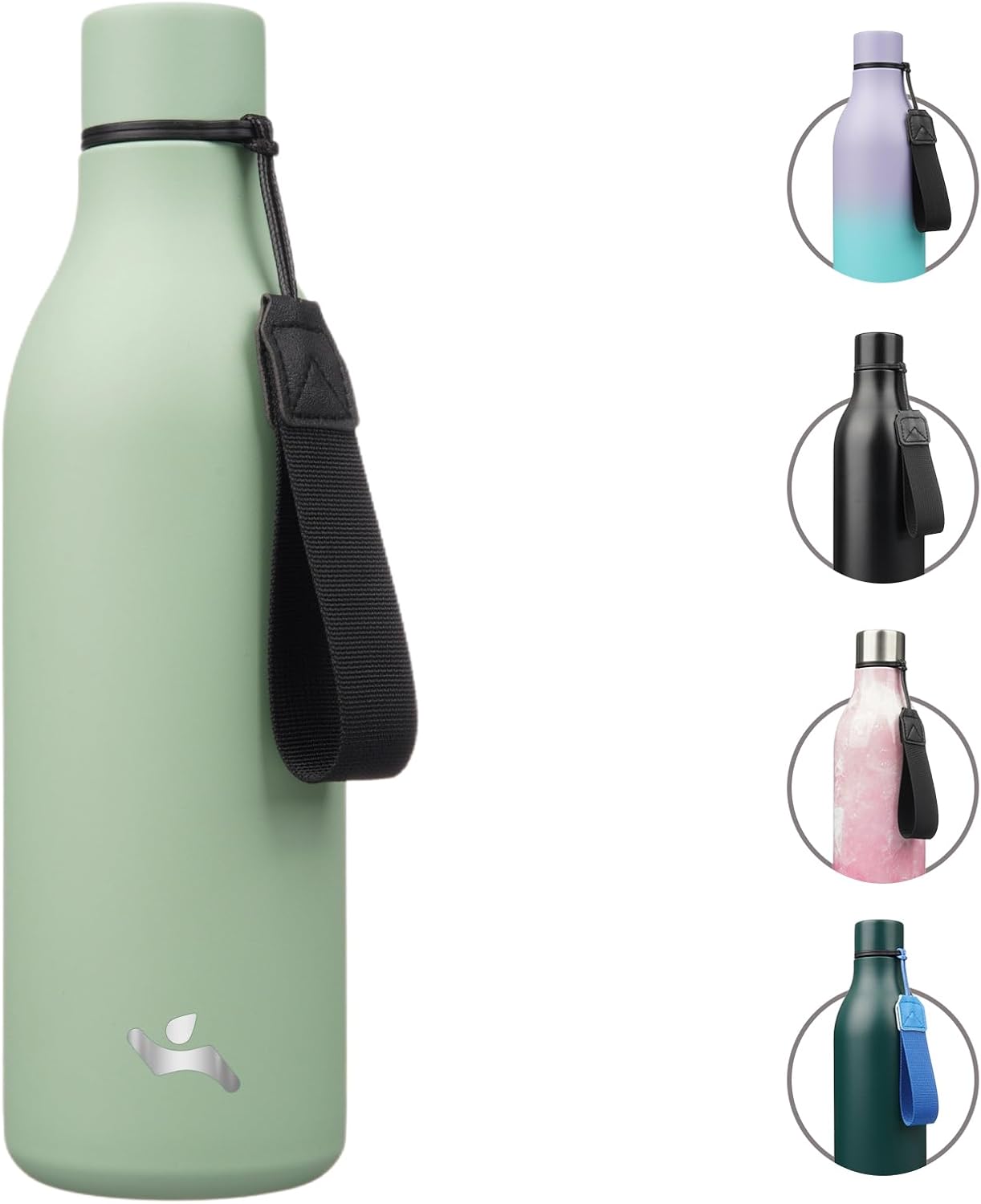 Konokyo Insulated Water Bottle with Strap,18 oz Double Wall Stainless Steel Vacuum Bottles Metal Water Flask,Macaron Green - Colors A