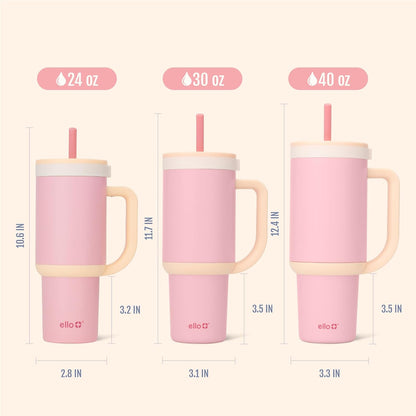 Ello Oasis 40 oz Tumbler with Handle & Retracting Straw | Reusable Insulated Stainless Steel Cup 100% Leakproof, Gifts for Teens Women Men | Keeps cold for 24 Hours, Cup Holder Friendly, Daisies