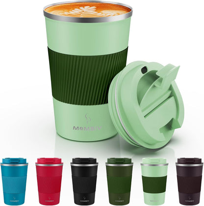 MOMSIV 12oz Travel Mug, Insulated Coffee Cup with Leakproof Lid, Travel Coffee Mug Vacuum Stainless Steel Double Walled Reusable Coffee Cup for Hot and Cold Water Coffee