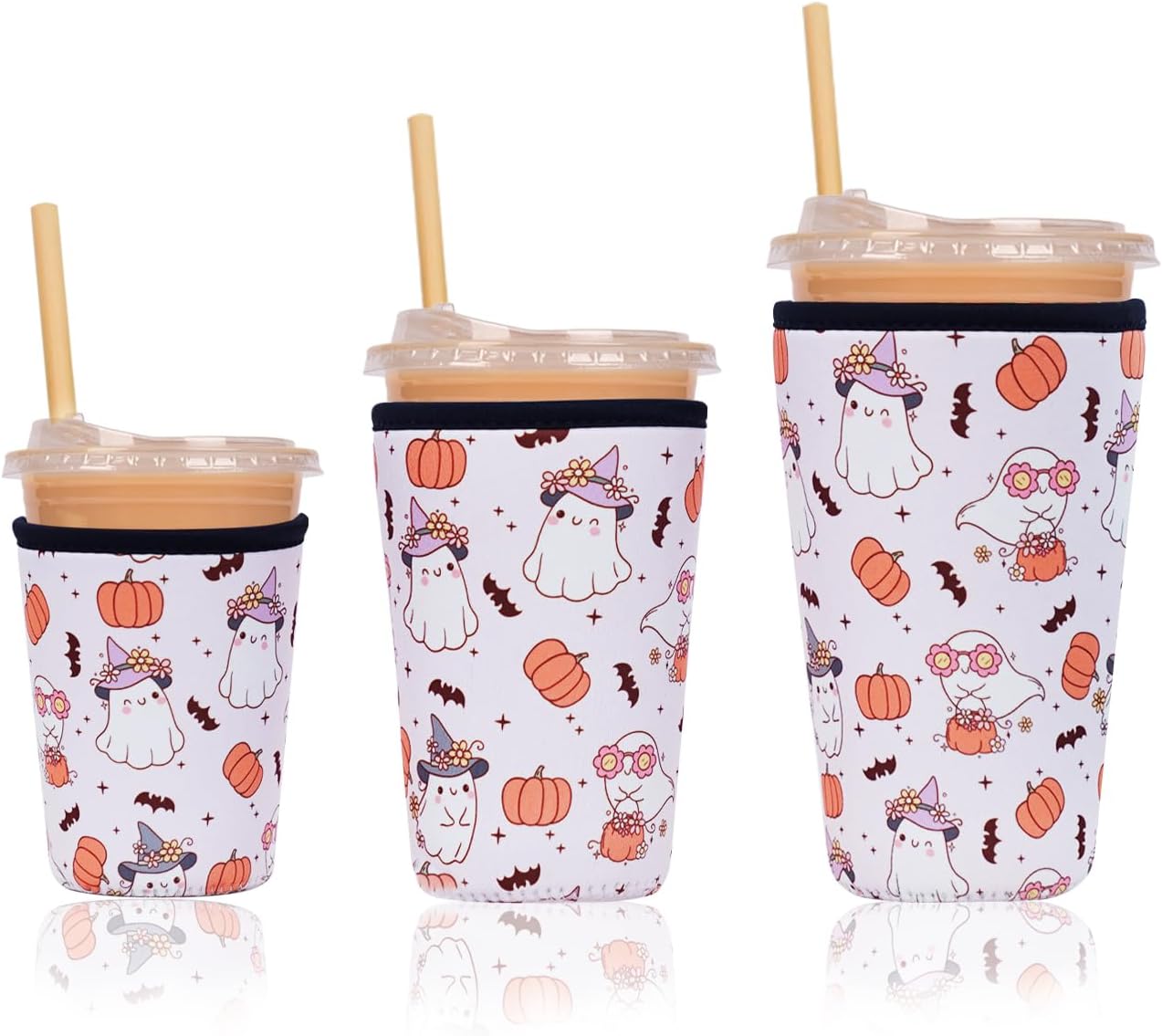 Reusable Insulated Neoprene Iced Coffee Cup Sleeve, Durable Drink Sleeve for Cold Beverages, Beverage Holder for Iced Coffee, Floral Checkers