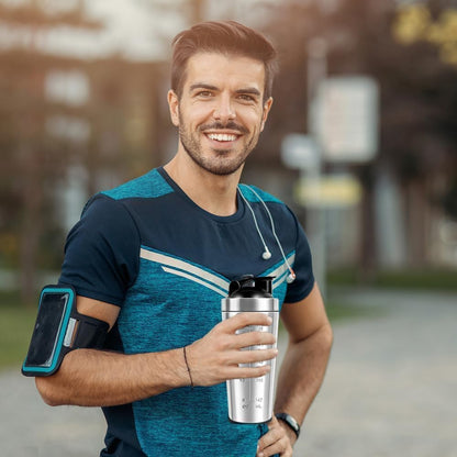 Protein Shaker Bottle 750ml, Stainless Steel Protein Shaker Cup, Gym Shaker Bottle, Protein Mixer Shaker Supplement Bottle with Mixball, Leak Proof Metal Sports Water Bottle for Men&Women