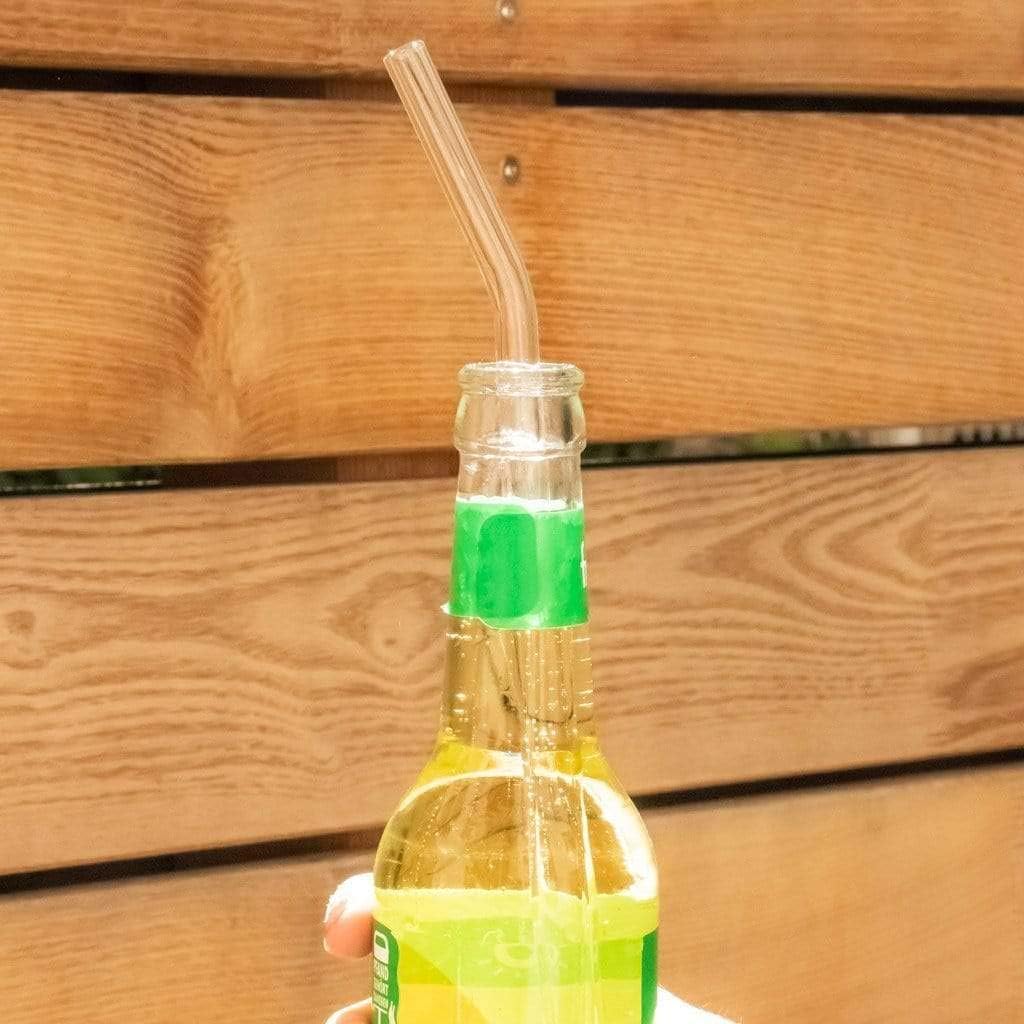 Halm Glass Straws - 6 Long 12 inch Bent Stanley Cup Replacement Drinking Straws + Plastic-Free Cleaning Brush - Perfect for Bottles & Quencher - Made in Germany - Dishwasher Safe - Eco-Friendly