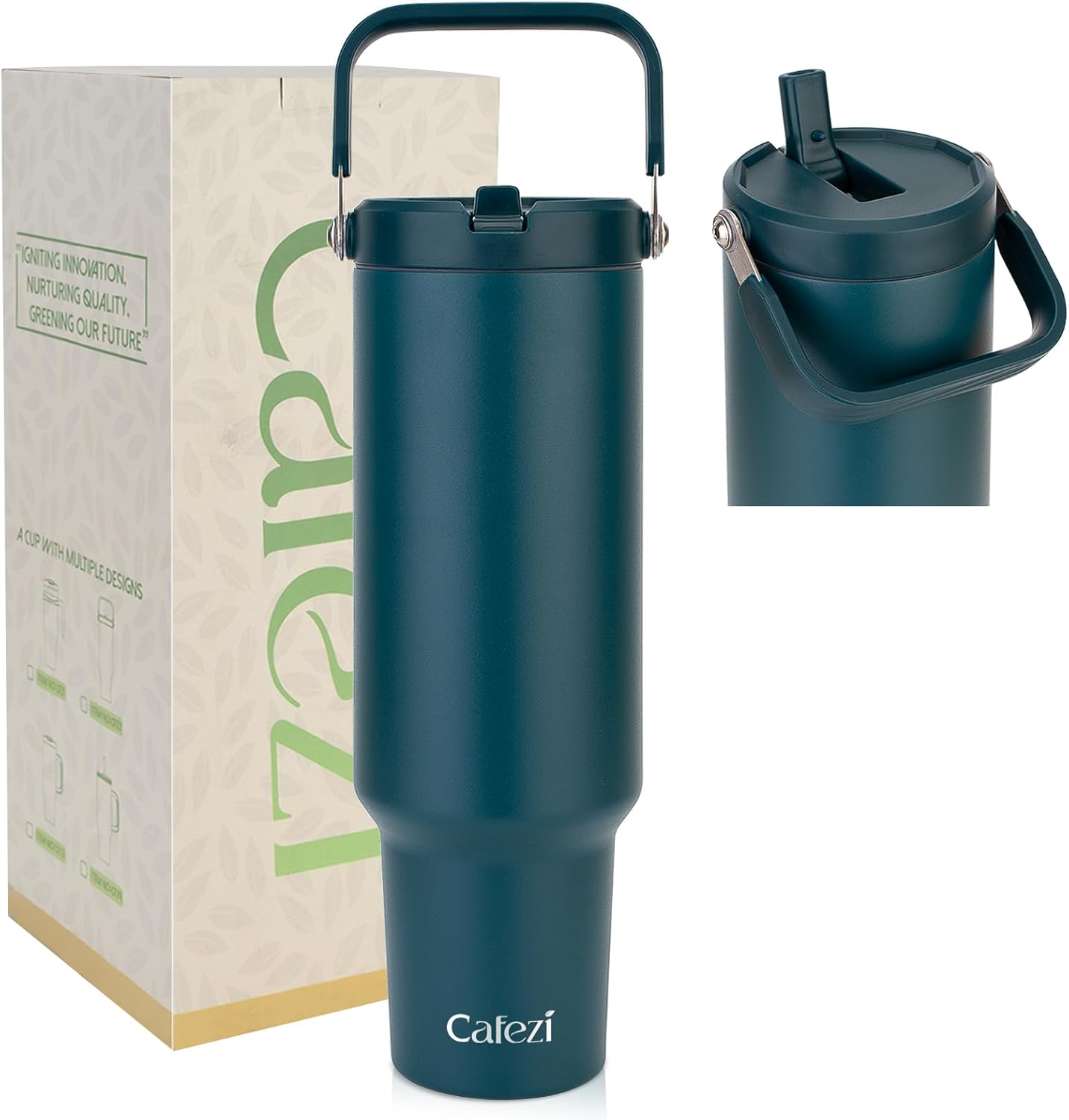 40 oz Insulated Tumbler with Top Handle and Flip Straw, Vacuum Insulated Stainless Steel Cup with Leak-Proof Lid, Sweat-Free, Fits Cup Holder, Keeps Ice Cold up to 30 Hours