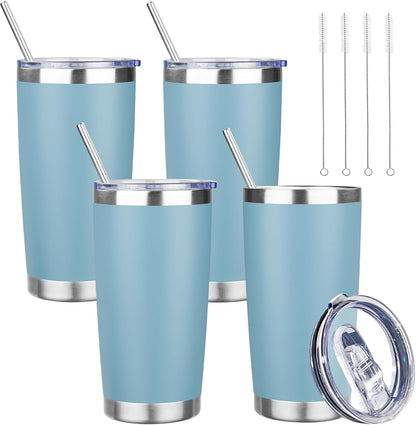 20 oz Tumbler with Lids and Straws, Stainless Steel Insulated Travel Coffee Mug, Double Wall Vacuum Insulated Tumblers, Powder Coated Coffee Tumbler for Cold & Hot Drinks (Light Purple)