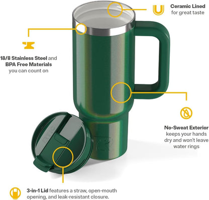 RTIC 30 oz Road Trip Tumbler Double-Walled Ceramic Lined InsulatedStainless Steel Portable Travel Coffee Mug Cup with Lid, Handle and Straw, Periwinkle Bouquet