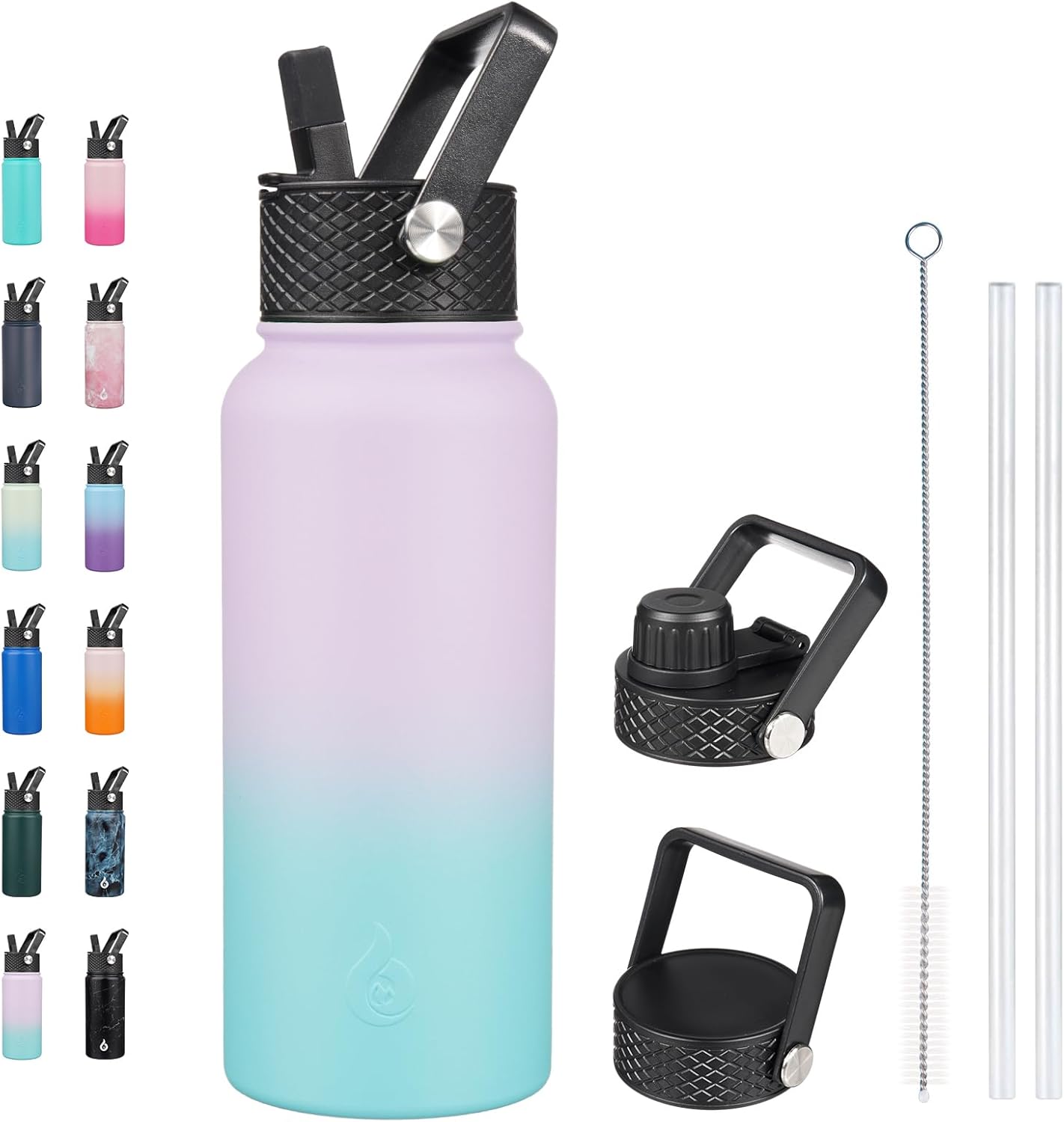 BJPKPK Insulated Water Bottles with Straw Lid, 40oz Stainless Steel Water Bottles with 3 Lids, BPA Free Leakproof Thermo, Tumblers, Cups for Sports, Gym- Midnight - Colors B