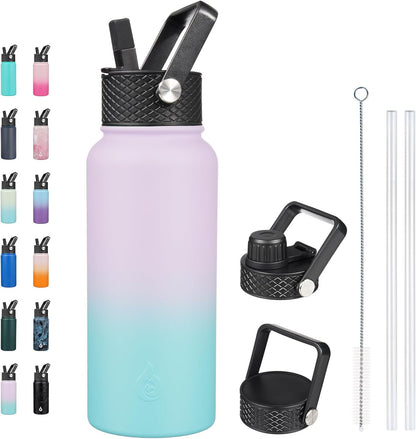 BJPKPK Insulated Water Bottles with Straw Lid, 40oz Stainless Steel Water Bottles with 3 Lids, BPA Free Leakproof Thermo, Tumblers, Cups for Sports, Gym- Midnight - Colors B