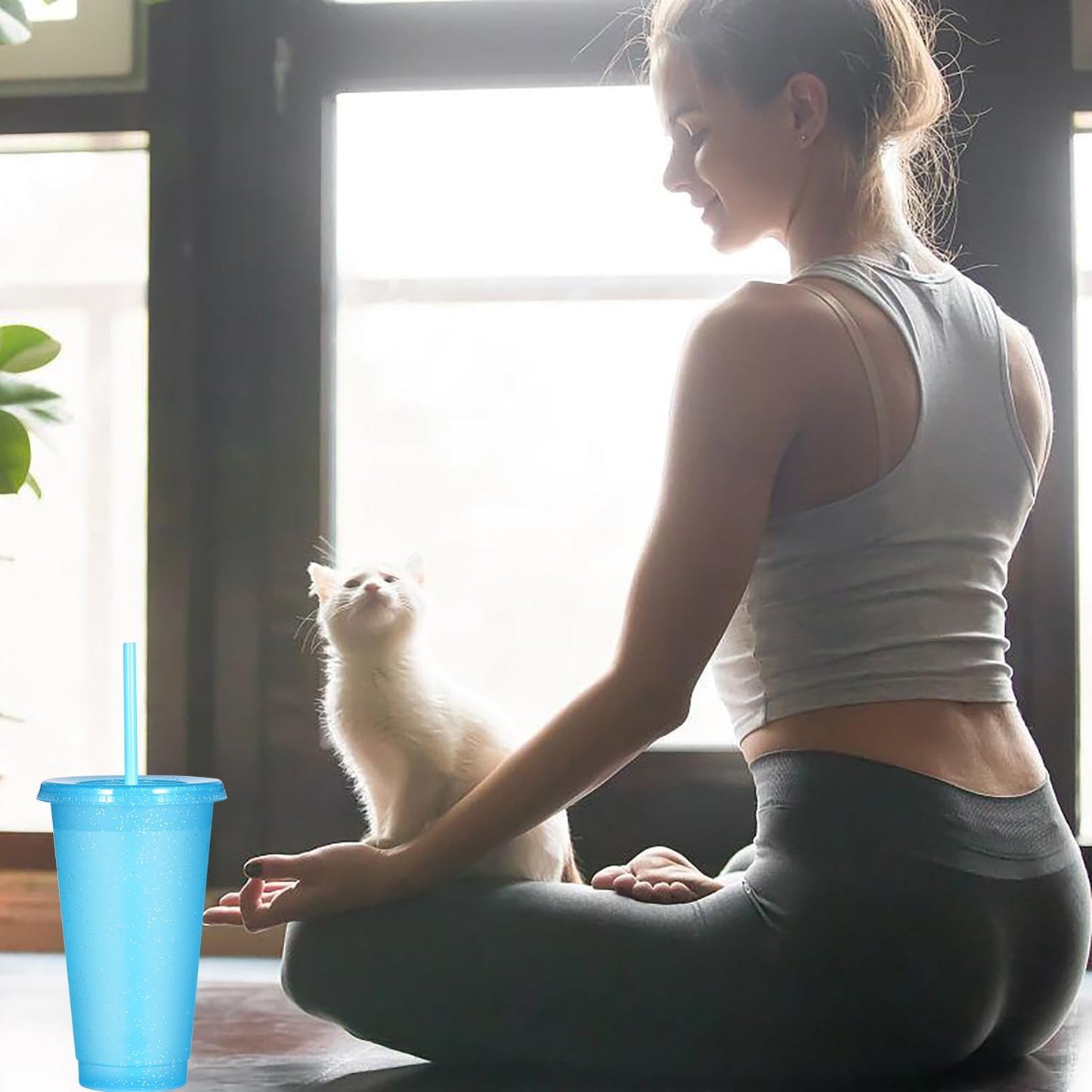 Suertestarry Tumbler with Straw and Lid,Water Bottle Iced Coffee Travel Mug Cup,Reusable Plastic Cups,Perfect for Parties,Birthdays,24oz-5 Pack (Rainbow, 5pack)