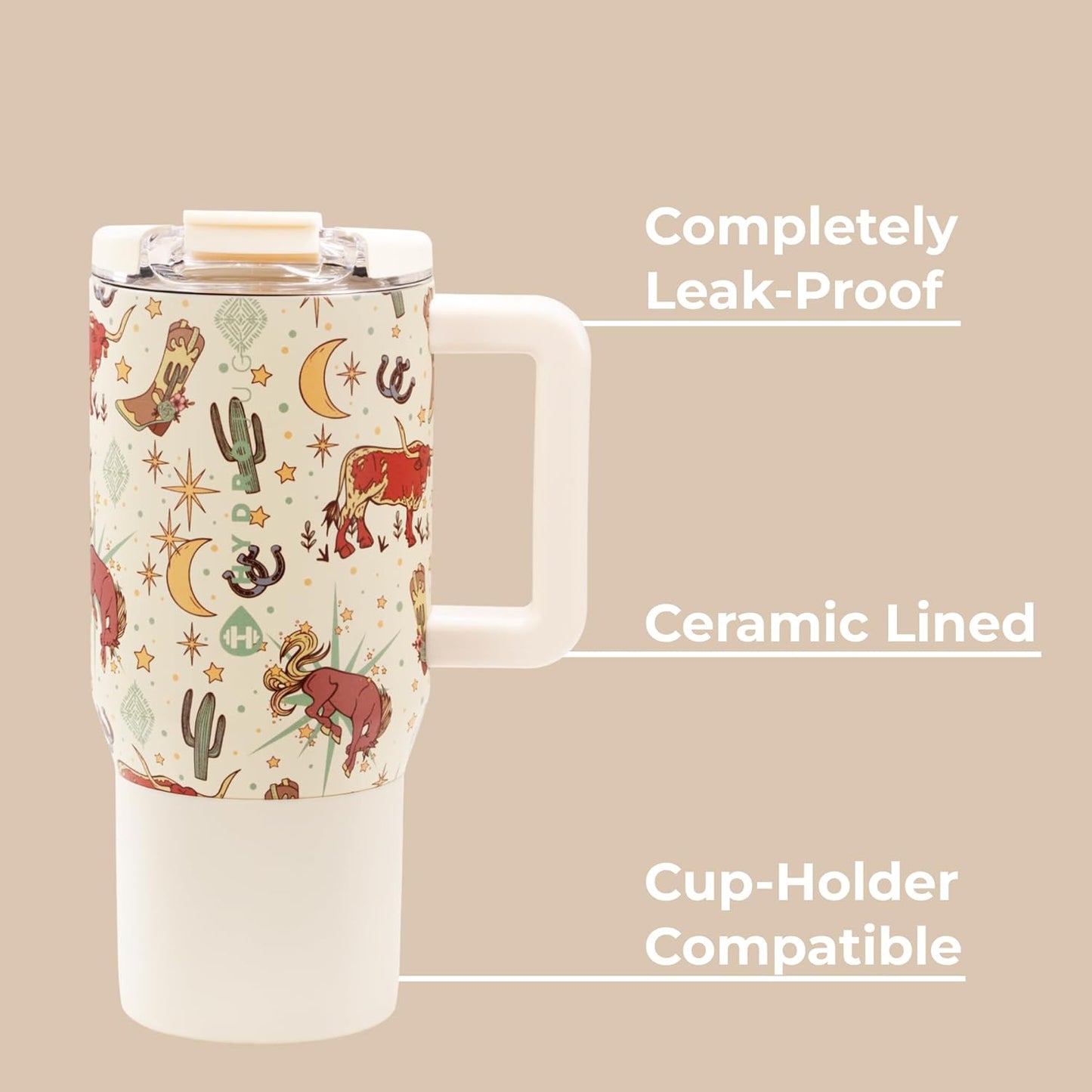 HydroJug Coffee Traveler 20 oz - Leak-Resistant, Ceramic-Lined Insulated Travel Coffee Mug for Hot or Cold Drinks with Flip Lid & Handle, Dishwasher Safe Coffee Tumbler, Cascade
