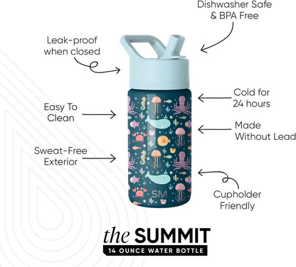 Simple Modern Kids Water Bottle with Straw Lid | 14oz Insulated Stainless Steel Kids Tumbler & Spill Proof Toddler Cup for School, Girls, Boys | Summit | Chloe Floral - Colors B