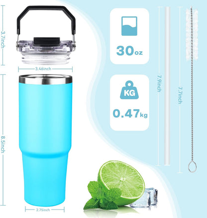 30oz Tumbler with Handle and Flip Straw Lid Double Wall Insulated Travel Coffee Mug Stainless Steel Vacuum Insulated Coffee Tumbler Cup for Hot and Cold Beverages,Leak-proof&BPA-free (30oz,Black)