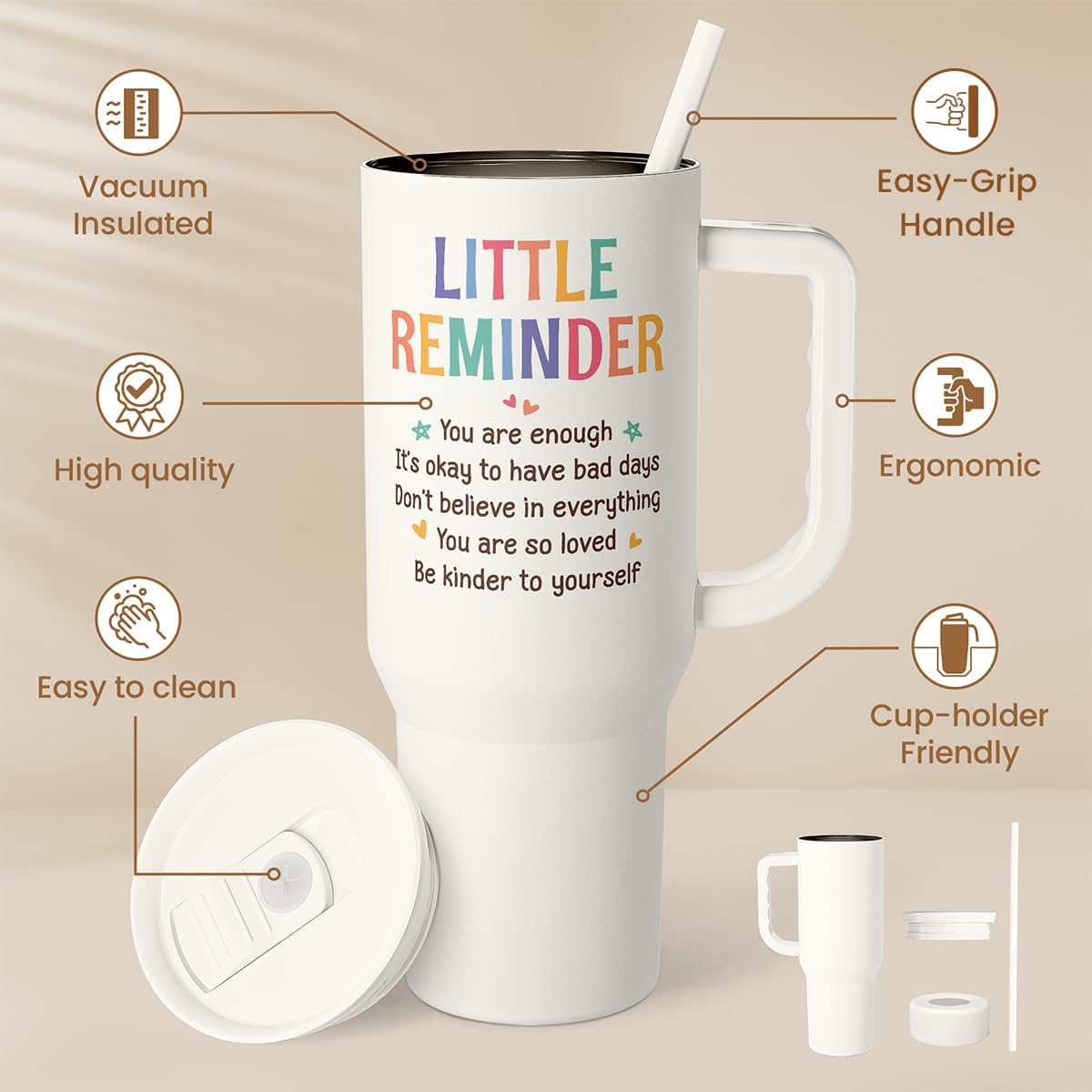 Floral Tumbler with Handle 40oz, Stainless Steel Insulated Tumblers Coffee Travel Mug Cup with Straw, Flower Coffee Cup Gifts for Women Girls, Gift for Her on Christmas Birthday Mothers Day