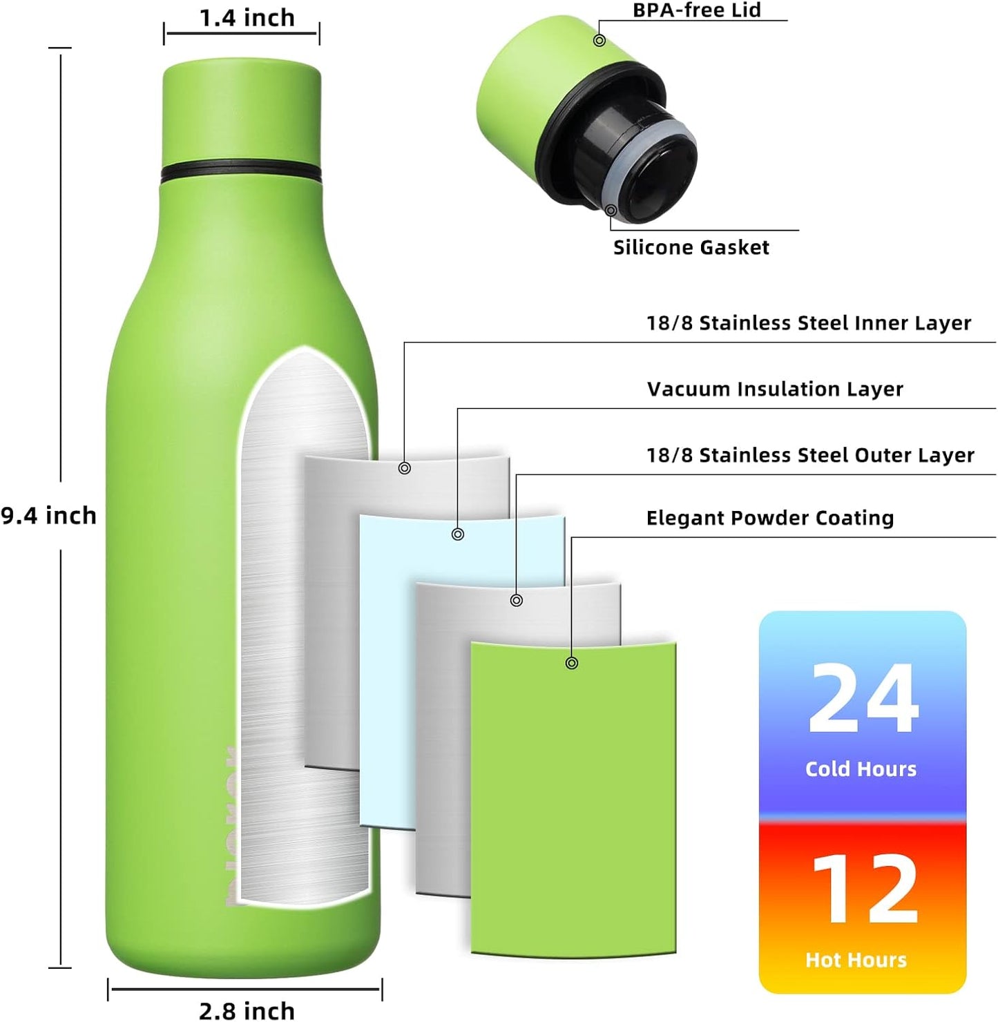 BJPKPK Insulated Water Bottles, 18 oz Stainless Steel Metal Water Bottle with Strap, BPA Free Leak Proof Jugs, Mugs, Flasks, Reusable Thermal Flasks for Sports & Travel, Black - Colors B