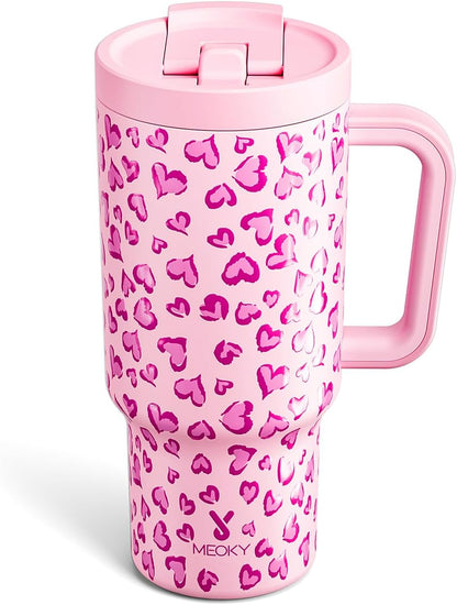 Meoky 32 oz Tumbler with Handle and Flip Straw, 100% Leakproof Tumbler with Lid and Straw, Stainless Steel Insulated Cup, Cupholder Friendly, Keeps Cold for 24 Hours (Night)