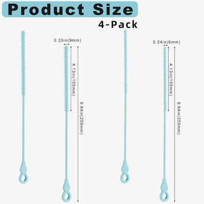 Silicone Straw Cleaner Brush, 4Pcs Reusable Straw Brush Set with Extra-Long Design for Cleaning Thin Metal Straws and Wider Milkshake Straws （6mm+9mm Pink)