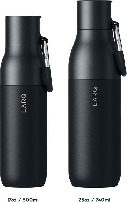 LARQ Bottle Filtered – Insulated Stainless Steel Water Bottle with Filter Straw, Removes Chlorine, PFAS Lead, BPA-Free Leak Proof Flip Top, 24h Cold for Travel Gym Office, 25 oz, Obsidian Black