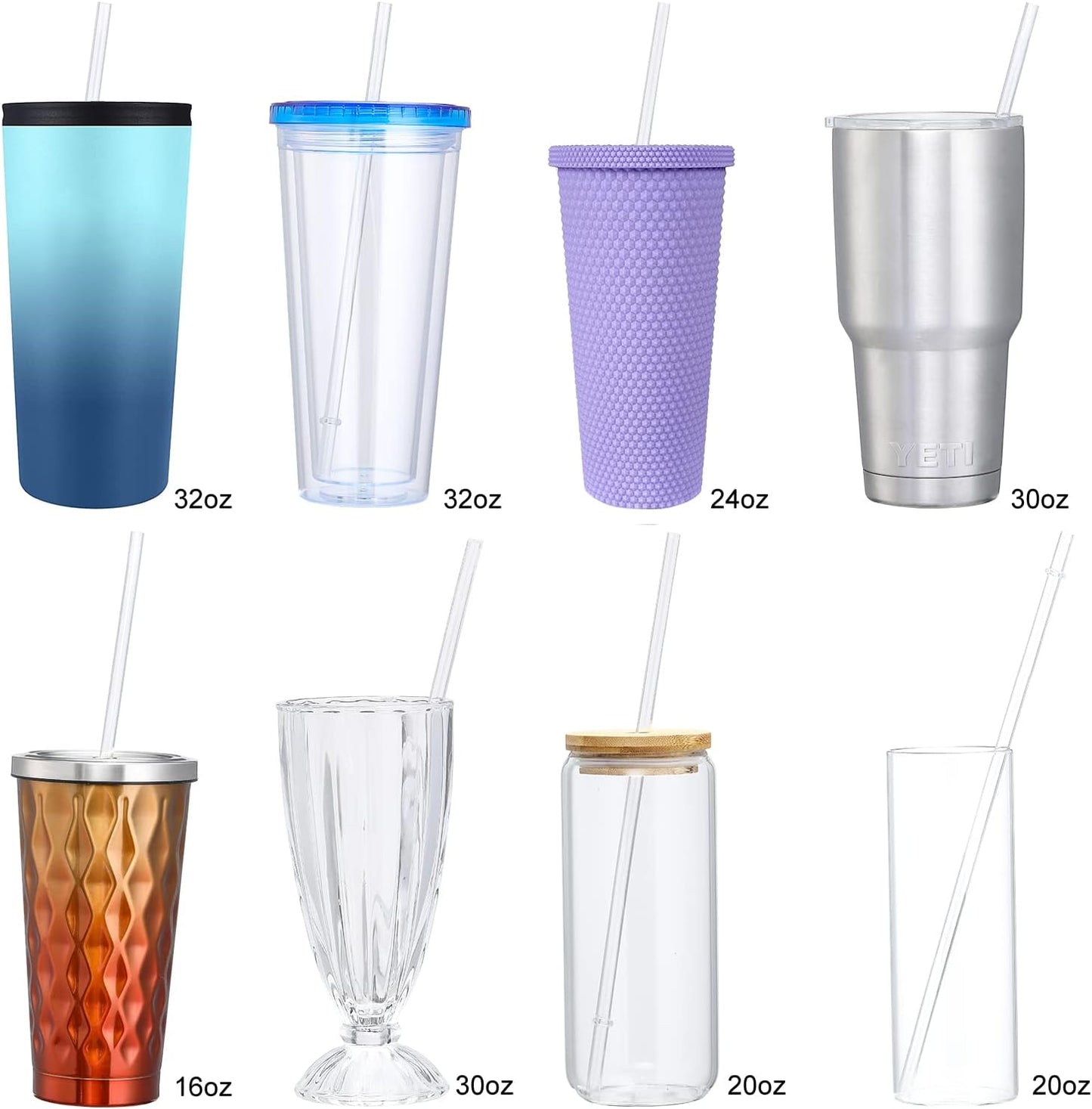 24 PCS, Reusable Straws with 4 Brushes, 10.5" Long Tritan Hard Plastic Straws, 12 Colors Translucent Replacement Drinking for 16OZ-32 OZ Tumblers, Cups, Jars, Stanley, YETI, Starbucks, BPA Free