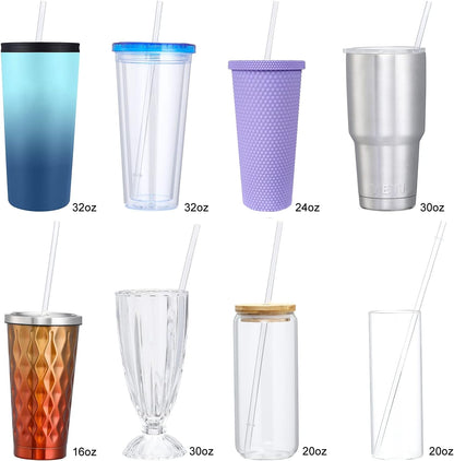 24 PCS, Reusable Straws with 4 Brushes, 10.5" Long Tritan Hard Plastic Straws, 12 Colors Translucent Replacement Drinking for 16OZ-32 OZ Tumblers, Cups, Jars, Stanley, YETI, Starbucks, BPA Free
