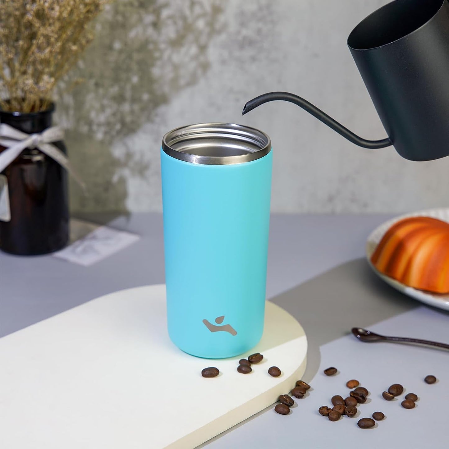 Konokyo Tumbler with Lid, 16 oz Travel Coffee Mug Double Wall Vacuum Stainless Steel Thermal Metal Cup Insulated Water Bottle,Navy Blue