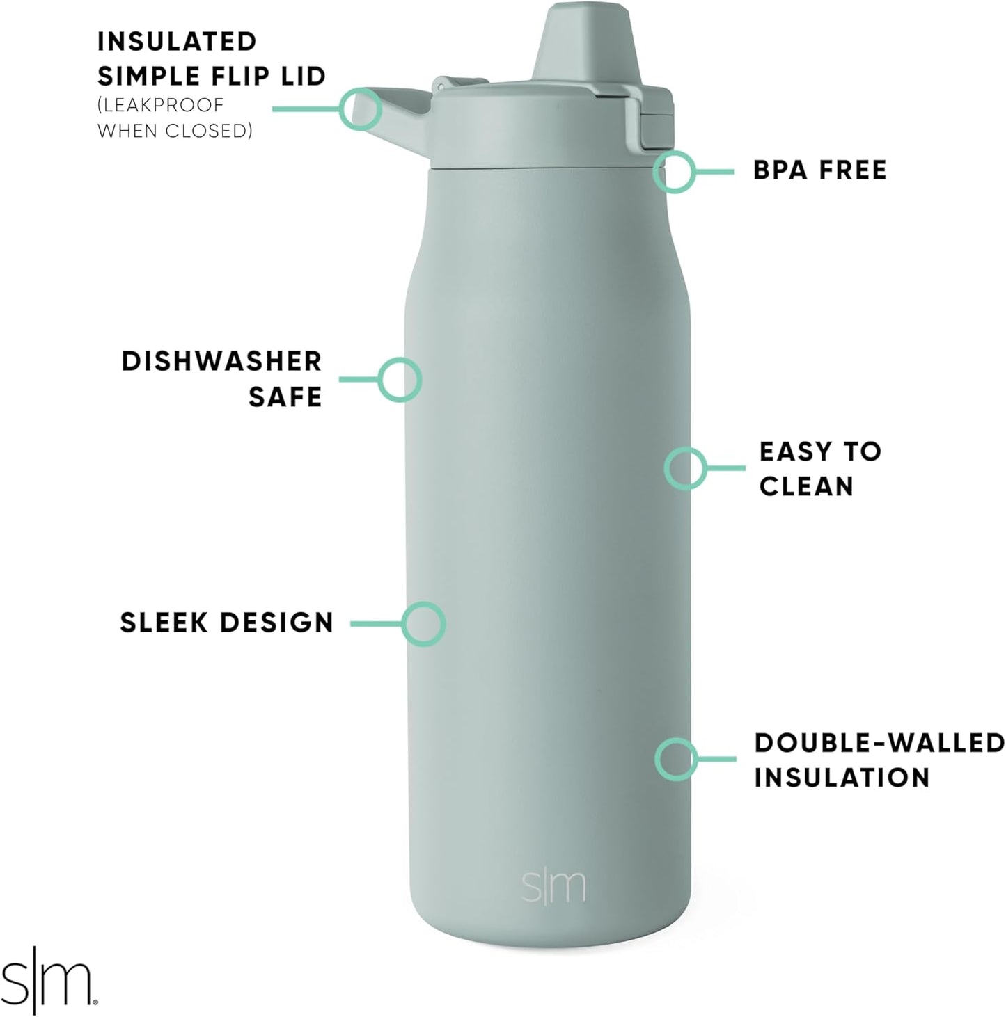 Simple Modern Filtered Water Bottle | Insulated Stainless-Steel Carbon Filter Travel Water Bottles | Reusable for Clean Drinking Water On The Go | 34oz, Sea Glass Sage