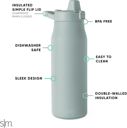 Simple Modern Filtered Water Bottle | Insulated Stainless-Steel Carbon Filter Travel Water Bottles | Reusable for Clean Drinking Water On The Go | 34oz, Sea Glass Sage