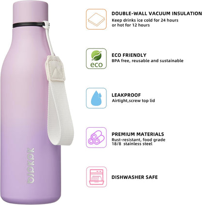 BJPKPK Insulated Water Bottles, 18 oz Stainless Steel Metal Water Bottle with Strap, BPA Free Leak Proof Jugs, Mugs, Flasks, Reusable Thermal Flasks for Sports & Travel, Black - Colors A