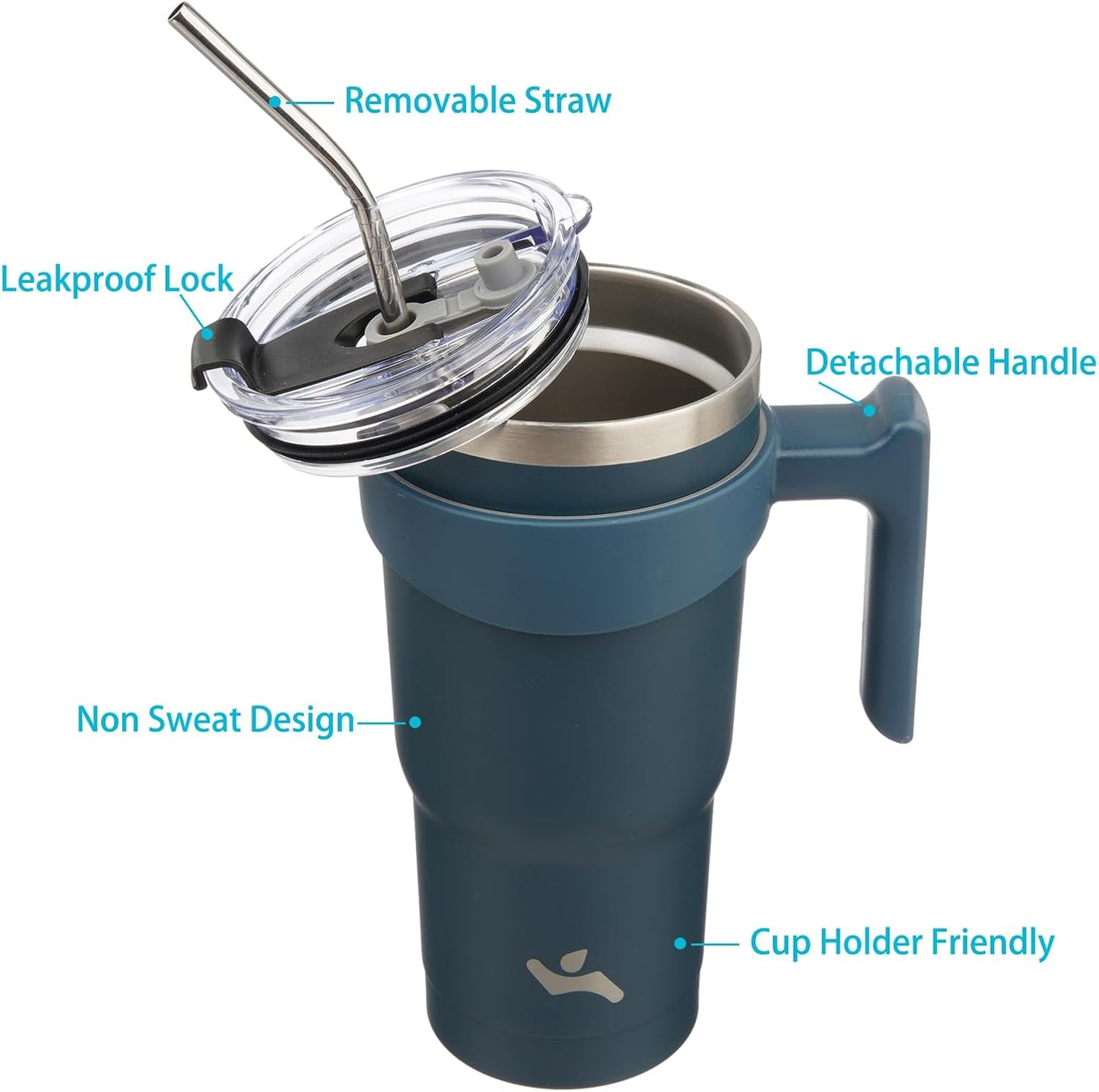 Konokyo 20 oz Tumbler with Handle and 2 Straw 2 Lid, Insulated Water Bottle Stainless Steel Vacuum Cup Reusable Travel Mug,Black
