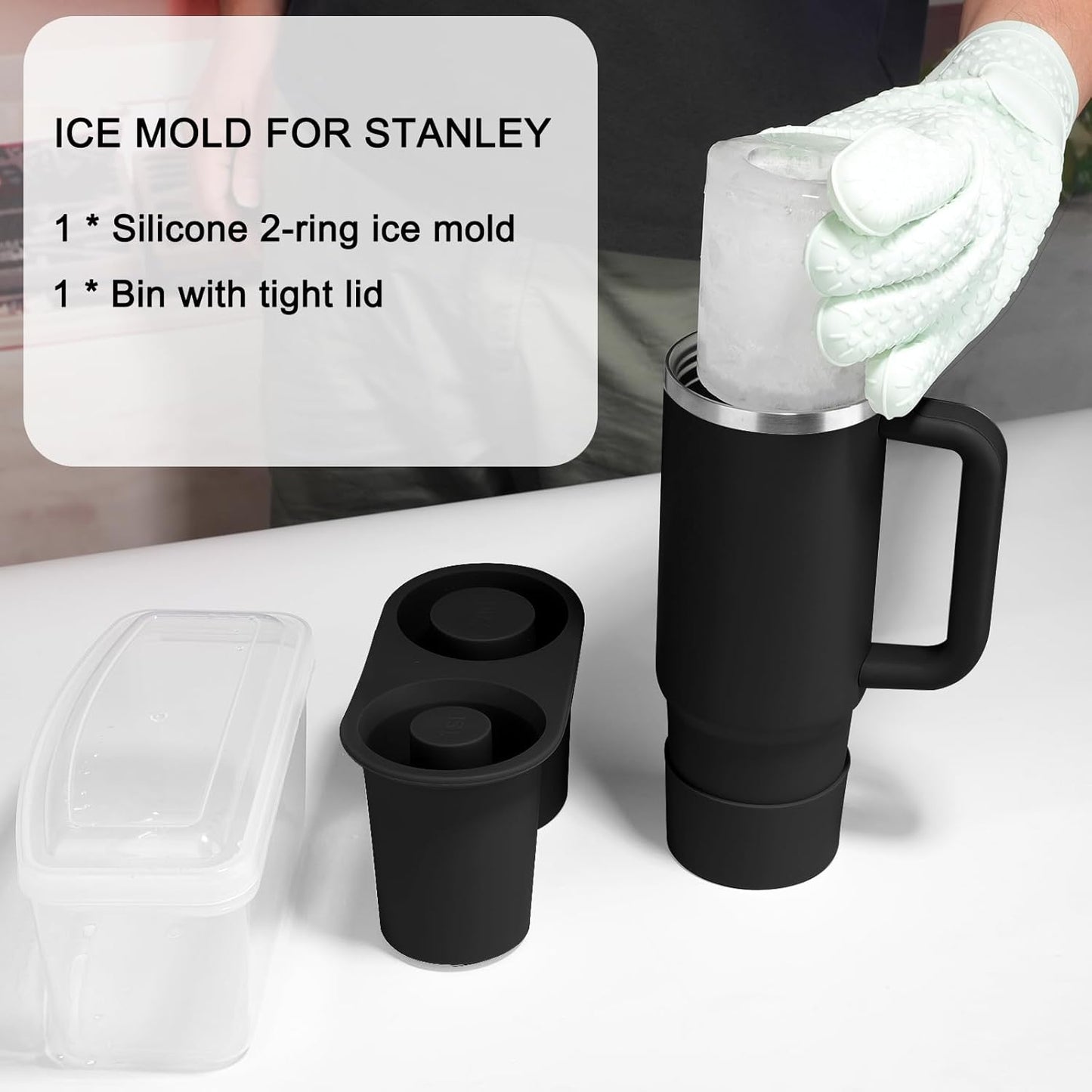 Ice Mold for Stanley Cup, Silicone Ice Cube Tray for Stanley Cup 30oz-40oz, Tumbler Ice Mold with Lid and Bin, Easy Release Cylinder Ice Cube Mold, 1 Pack, Eucalyptus