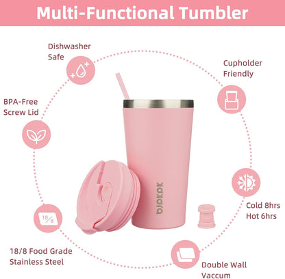 BJPKPK 22oz Insulated Tumbler With lid And Straw Stainless Steel Tumblers Travel Coffee Mug Reusable Thermal Cup,Sky
