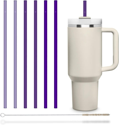 Halm Glass Straws - 6 Long 12 inch Bent Stanley Cup Replacement Drinking Straws + Plastic-Free Cleaning Brush - Perfect for Bottles & Quencher - Made in Germany - Dishwasher Safe - Eco-Friendly