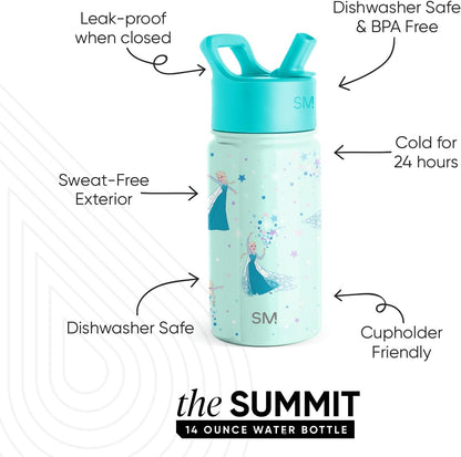 Simple Modern Disney Minnie Mouse Kids Water Bottle with Straw Lid | 14oz Insulated Stainless Steel Kids Tumbler & Spill Proof Toddler Cup for School, Girls, Boys | Summit | Minnie Mouse Fun - Colors B