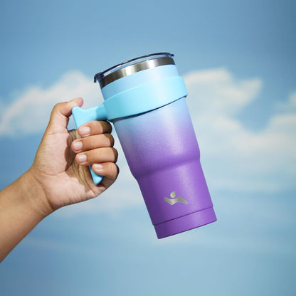 Konokyo 20 oz Tumbler with Handle and 2 Straw 2 Lid, Insulated Water Bottle Stainless Steel Vacuum Cup Reusable Travel Mug,Black