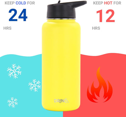 Drinco Stainless Steel Water Bottle Spout Lid Vacuum Insulated Double Wall Water Bottle Wide Mouth (40oz 32oz 22oz 18oz 14oz) Leak Proof Keep Cold Sport Camping Hiking (22 oz, 22oz Black)