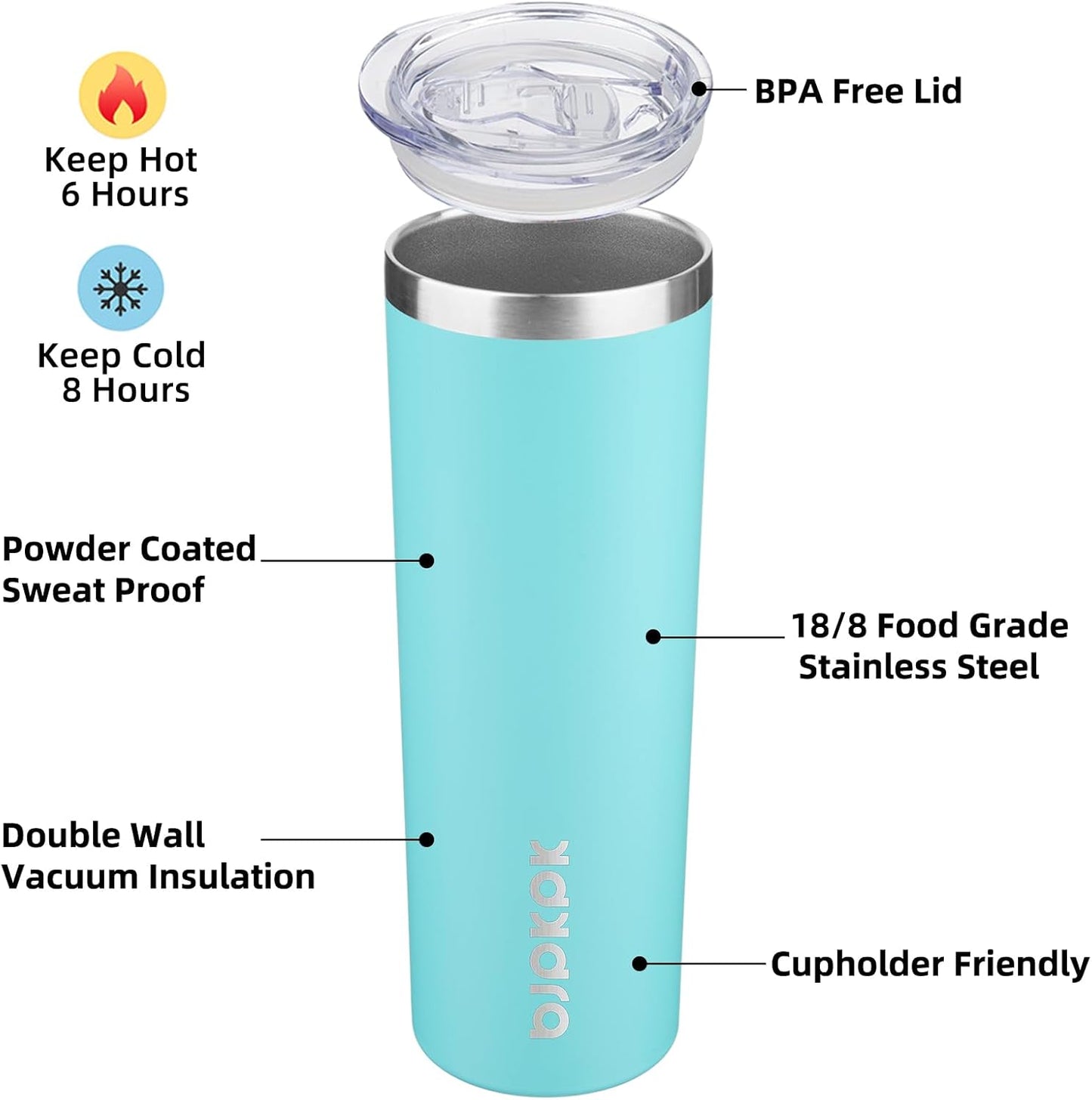 BJPKPK Skinny Tumbler with Lid 20 oz Stainless Steel Vacuum Insulated Double Wall Travel Coffee Water Tumblers Cup,White