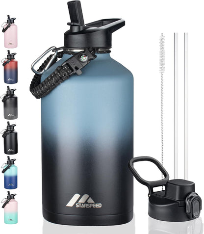 StarSpeed 32oz Insulated Water Bottle with Straw Lid, Stainless Steel Double Walled Vacuum Water Flask, Wide Mouth Sports Water Bottle for Gym Camping Hiking, Indigo Black