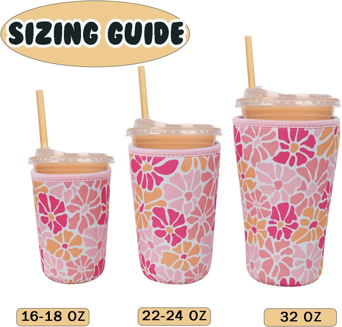 Reusable Insulated Neoprene Iced Coffee Cup Sleeve, Durable Drink Sleeve for Cold Beverages, Beverage Holder for Iced Coffee, Floral Checkers