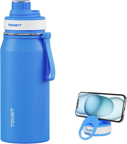 TOURIT 32oz Stainless Steel Wide Mouth Water Bottle, Double-Wall Vacuum Insulation with Spout Lid for Sports and Travel, Black