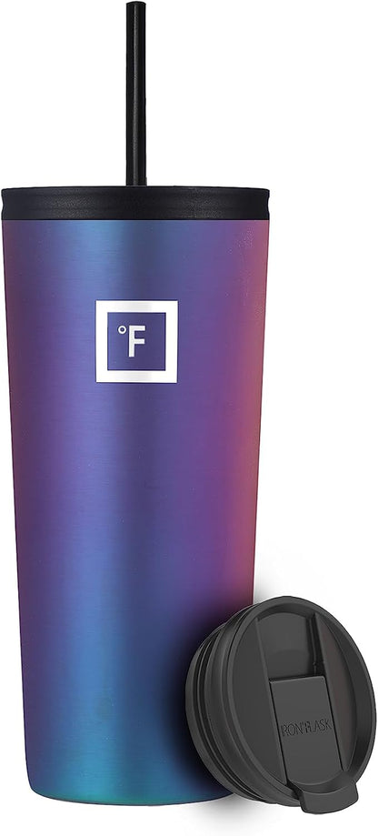 IRON °FLASK Classic Tumbler - Vacuum Insulated Stainless Steel Water Bottle, Double Walled, Drinking Cup, Insulated Travel Mug (Cobalt, 24 oz Solid Lid)
